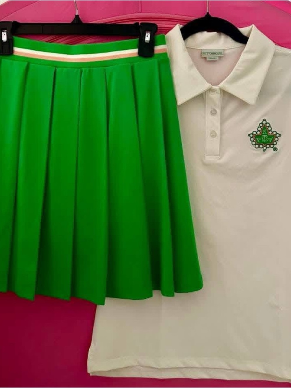 Ivy Box  Green Pleated tennis  Skirt with Contrast with White Polo Shirt w/ Ivy